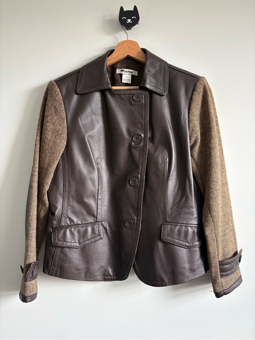 Nygaard Collection Petites Brown Leather & Tweed Jacket | Size 12 - Picture 2 of 9